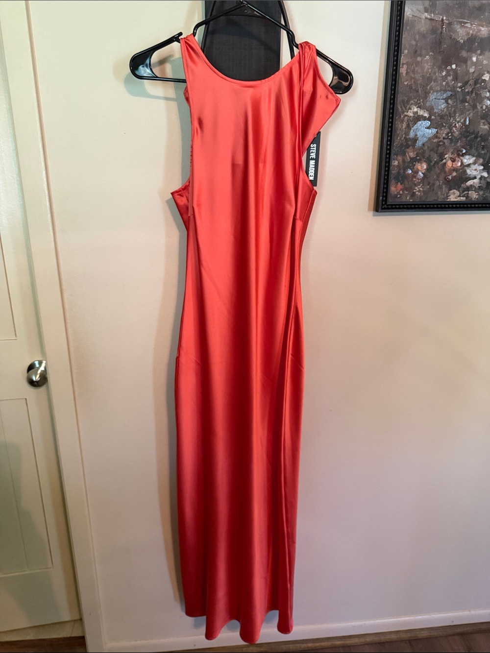 Steve Madden Satin Maxi Dress Size 8 Coral Red NWT $99 Sleeveless